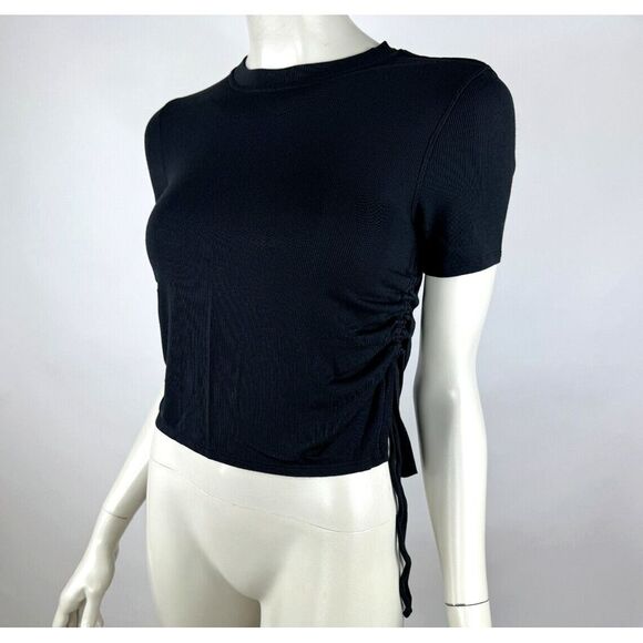 Lululemon Side Cinch Ribbed T-Shirt Black Women 6? Stretch Modal Crew Neck Yoga - Picture 4 of 12
